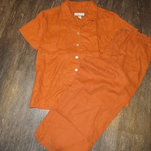 Jamaica Bay womens 100% linen 2pc burnt orange cropped pant resort outfit size M